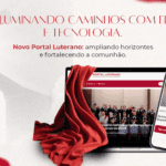 Imagem com os dizeres: Iluminando caminhos com fé e tecnologia