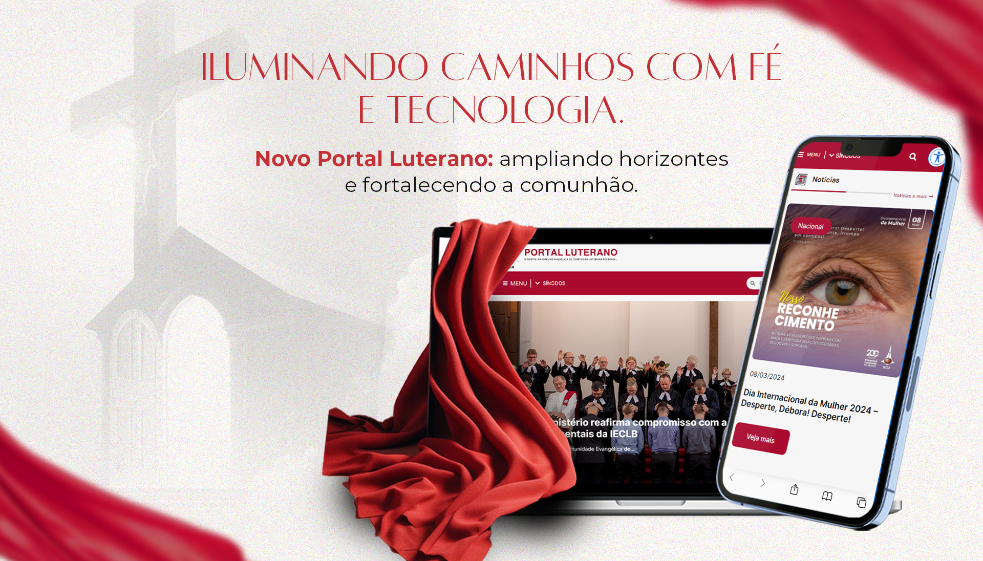 Imagem com os dizeres: Iluminando caminhos com fé e tecnologia