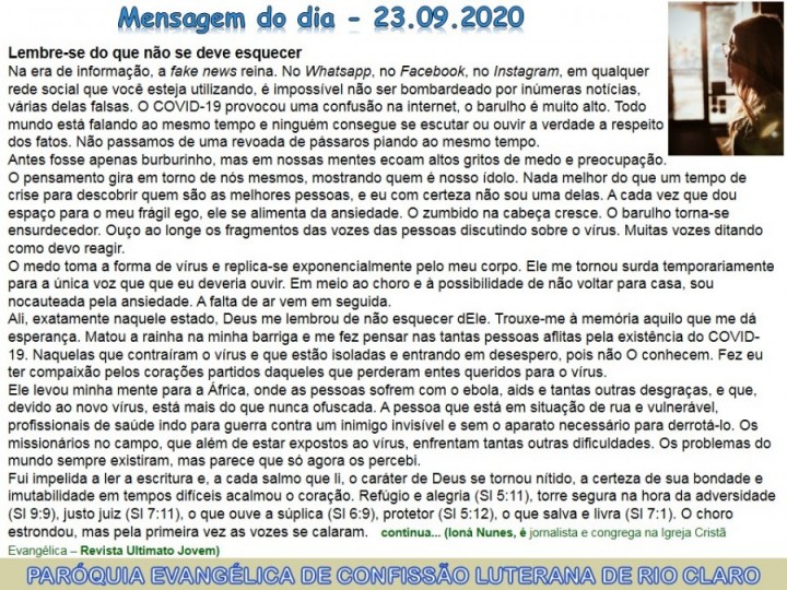 Mensagem do dia - 23.09.2020