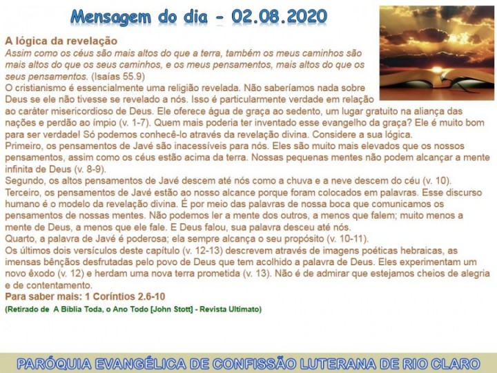 Mensagem do dia - 02.08.2020