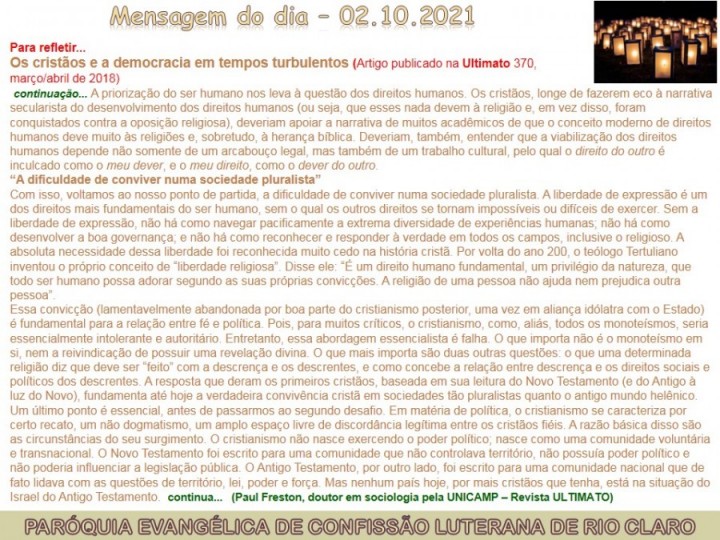 Mensagem do dia - 02.10.2021
