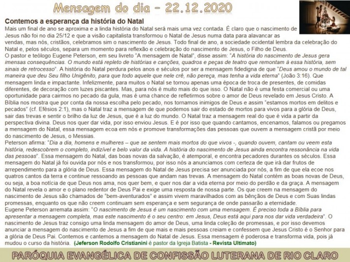 Mensagem do dia - 22.12.2020