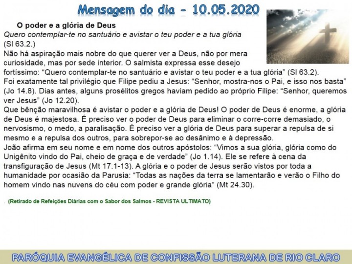 Mensagem do dia - 10.05.2020