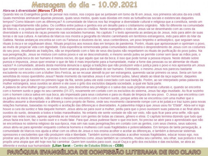 Mensagem do dia - 10.09.2021
