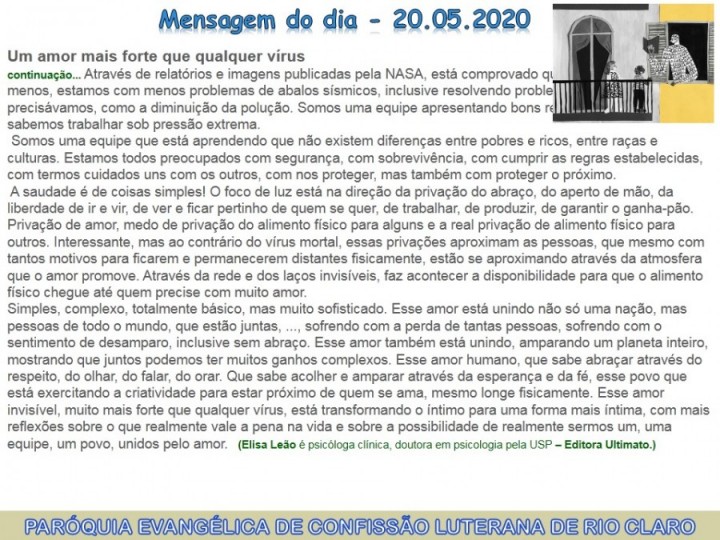 Mensagem do dia - 20.05.2020