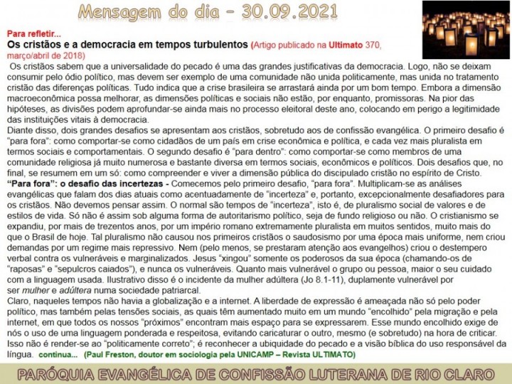 Mensagem do dia - 30.09.2021
