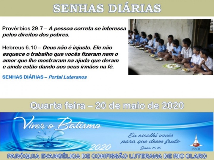 Senhas do dia - 20.05.2020