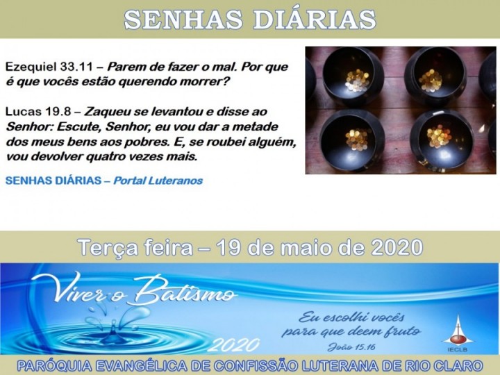 Senhas do dia - 19.05.2020