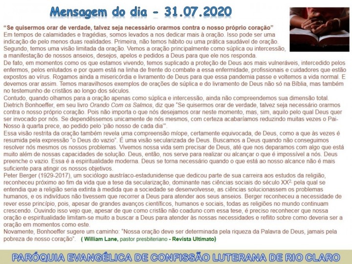 Mensagem do dia - 31.07.2020