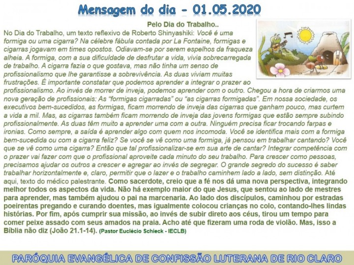 Mensagem do dia - 01.05.2020