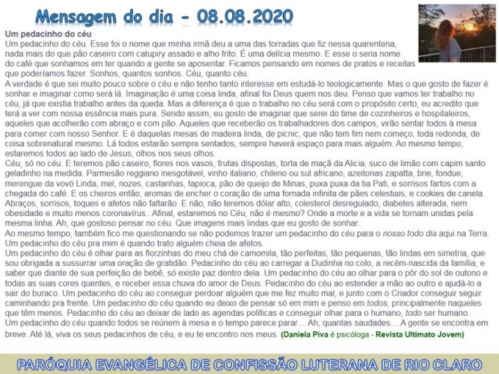 Mensagem do dia - 08.08.2020