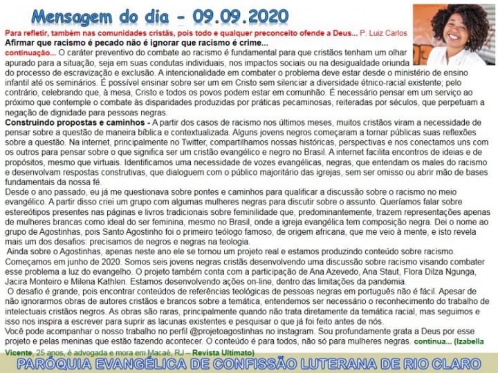 Mensagem do dia - 09.09.2020