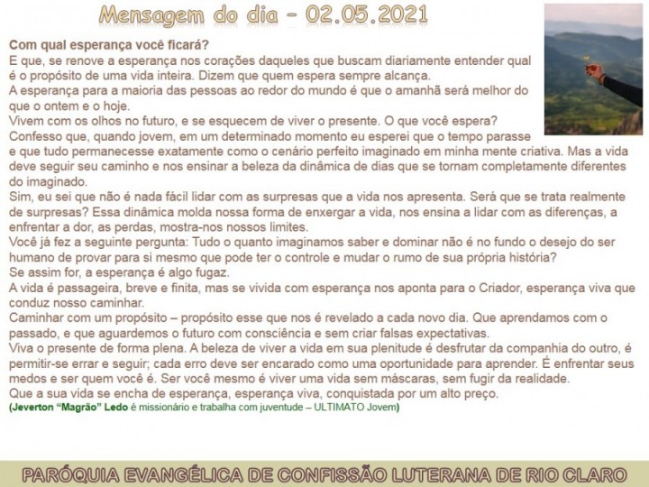 Mensagem do dia - 02.05.2021