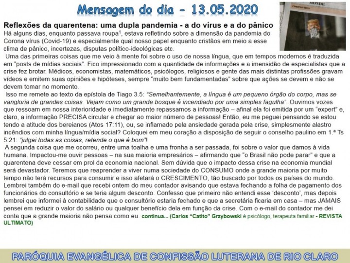Mensagem do dia - 13.05.2020