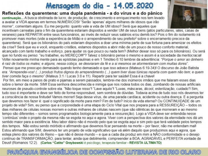 Mensagem do dia - 14.05.2020