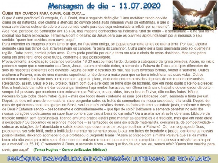 Mensagem do dia - 11.07.2020