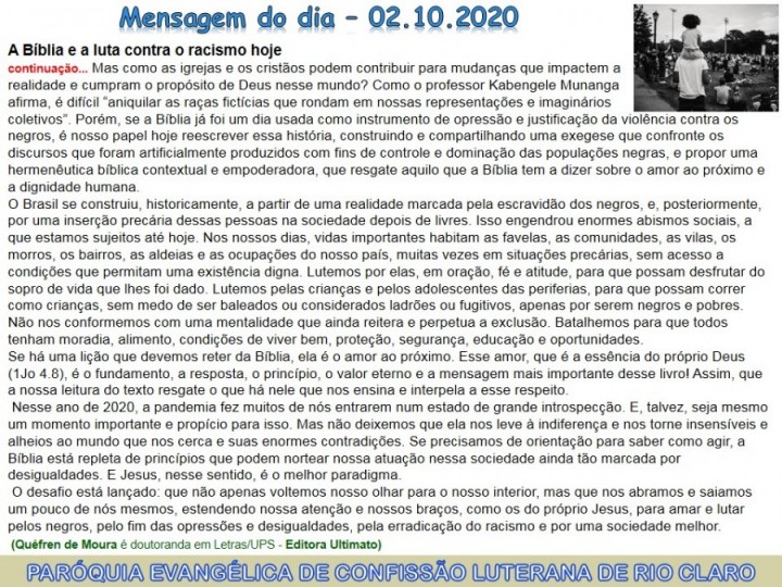 Mensagem do dia - 02.10.2020
