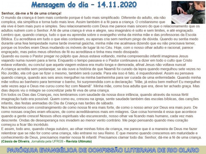Mensagem do dia - 14.11.2020