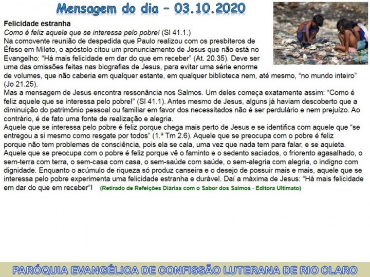 Mensagem do dia - 03.10.2020