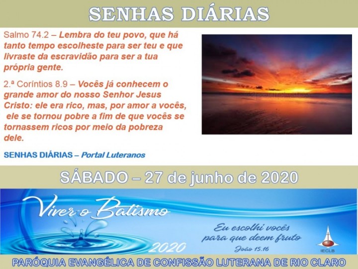 Senhas do dia - 27.06.2020