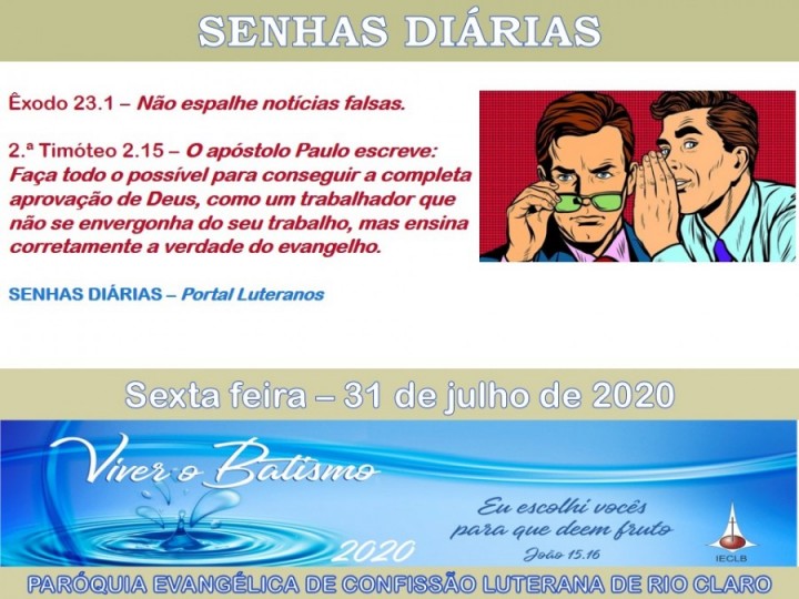 Senhas do dia - 31.07.2020