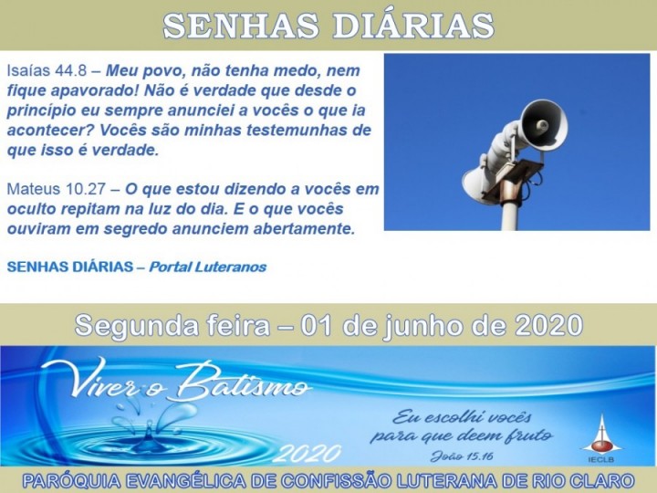Senhas do dia - 01.06.2020