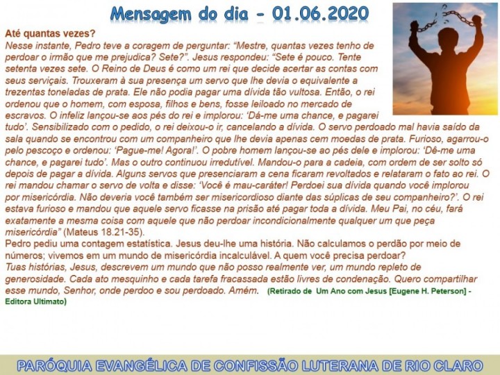 Mensagem do dia - 01.06.2020