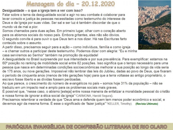 Mensagem do dia - 20.12.2020