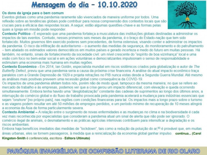 Mensagem do dia - 10.10.2020