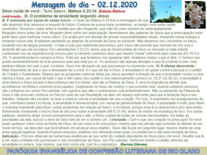 Mensagem do dia - 02.12.2020