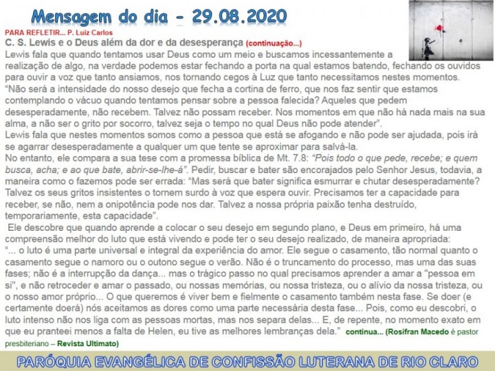 Mensagem do dia - 29.08.2020