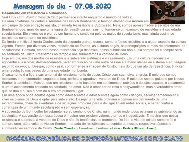 Mensagem do dia - 07.08.2020