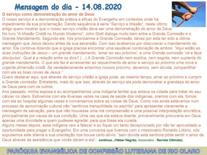 Mensagem do dia - 14.08.2020