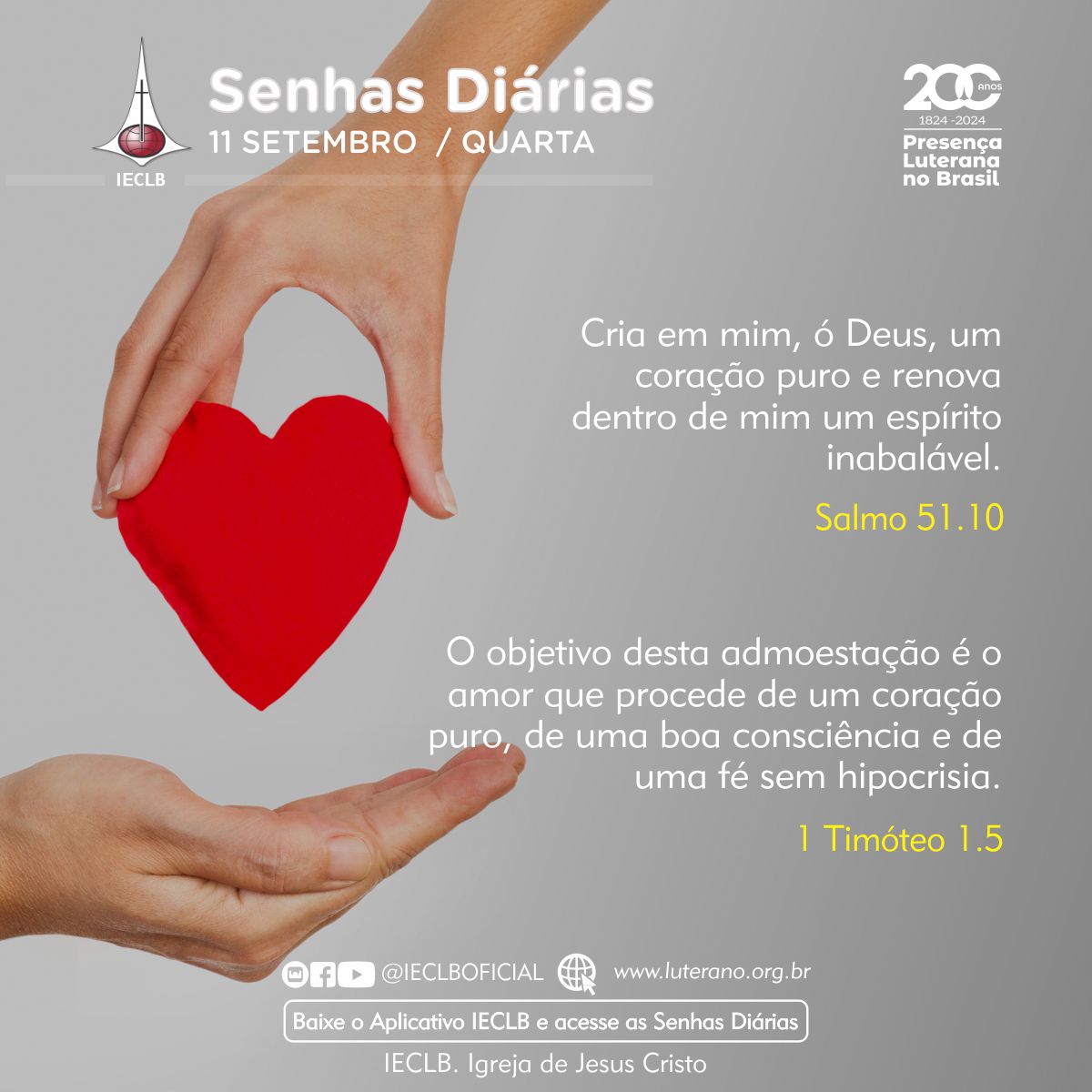 文音 1/5↔1/27 Salmo 51.10 e 1 Timóteo 1.5 - Senhas Diárias 11/09/2024 - Portal